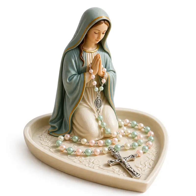 Virgin Mary Rosary Holder Catholic Prayer Tray - Blessed Mother Religious Home Decor for Home Altar, Catholic Gift for Women