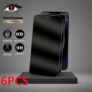 6 Pcs Privacy Protection Tempered Glass Screen Protectors Compatible with iPhone 17 Pro Max, 16, 15, 14, 13, 12, 11, X, XR, XS Max, 7, 8, SE2 & SE3, 9H Hardness, Touch-Sensitive, Scratch-Resistant, Easy Installation, No-Residue Glossy Finish Accessories