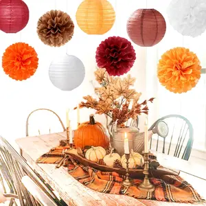 Brown Burgundy Orange Party Decorations Kit – Tissue Paper Flowers & Lanterns