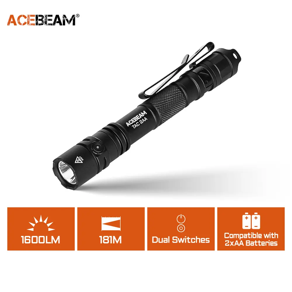 ACEBEAM TAC 2AA Rechargeable EDC Flashlight - 1470 Lumens High Lumen LED Pocket Light, USB-C Charging, 322m Beam, 94h Moonlight, IP68 Waterproof, Works with AA Ni-MH/Alkaline, Outdoor Gear for Camping & Emergency, Gifts for Men