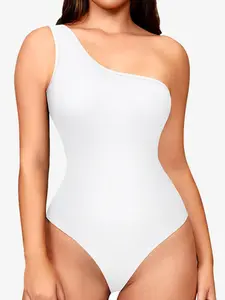Women's Chic High Elastic One-Shoulder Fashion Bodysuit, Soft Waist Control Shapewear, Casual All Season Wearable, Moderate Fabric Thickness