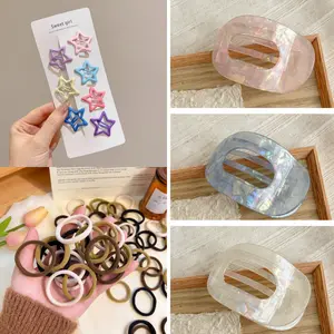 3pack Flat Claw Hair Clips Set (7 Star Pins + 20 Hair Bands) All-in-One Hair Gifts | Large Matte French Acrylic Claw for Thick & Thin Hair | Fashion Casual Trendy Hair Accessories for Women & Girls | Perfect Gift for Her, Christmas Gift