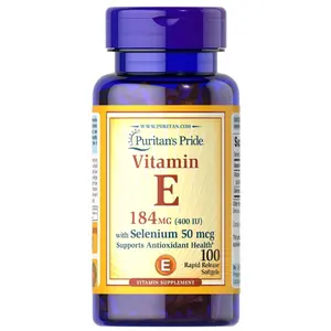 Puritan's Pride Vitamin E 184mg (400 IU) with Selenium 50mcg, Vitamin Supplement For Immune System and Antioxidant Health Support, 3 Month Supply, 100 Rapid Release Softgels