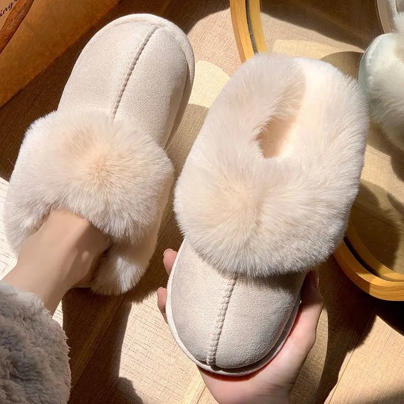 Women's Fur-Lined Platform Clogs - Closed Toe, Cotton Fleece Ankle, Soft Cushioned Anti-Skid, Brown Home Footwear, Indoor-Outdoor Slippers
