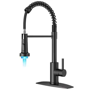 LED Kitchen Faucets, Kitchen Sink Faucet with Pull Down Sprayer with LED Light, Stainless Steel Single Handle Sink Faucet for Farmhouse Laundry