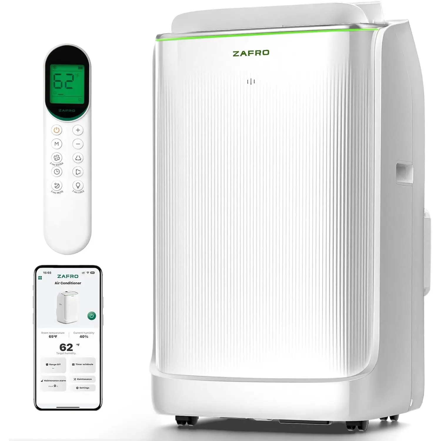 ZAFRO (42dB) 16,000 BTU WIFI (12,000 BTU SACC) Portable Air Conditioners, Ultra Quiet Dual Duct Smart AC with Drainage-free Cooling/24Hrs Timer/APP/Re