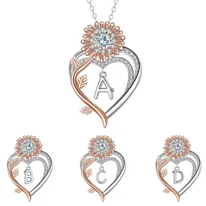 Heart Flower Sunflower Pendant 26 English Letter Necklace Gift necklace  for  her,love actually heart necklace recovery  gifts  my  son ashes  keepsake valentines gifts for gf gifts for women