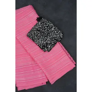 Silver Zari Georgette Saree with Black Sequence Blouse - Elegant and Stylish