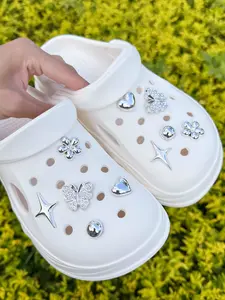 10pcs Cute Silver Color Butterfly Heart Flower Star Shoe Decorations, DIY Creative Casual Accessories, Perfect Gift for Parties and Special Occasions