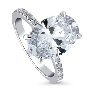 BERRICLE Sterling Silver Solitaire Hidden Halo Wedding Engagement Rings Statement for Women, 5.5 Carat Oval Cut Cubic Zirconia CZ Ring