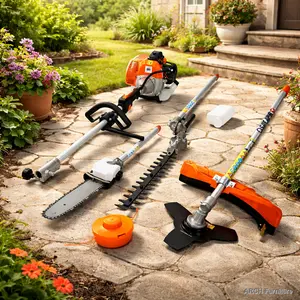 4-in-1 Multi-Functional Cutting Tool Kit, 33CC 2-Cycle Low Emission EPA Certified Garden Tool System with Quick-Change Attachments (Gas Pole Saw, Hedge Trimmer, Grass Trimmer, Brush Cutter) for Portable Multi-Task Use