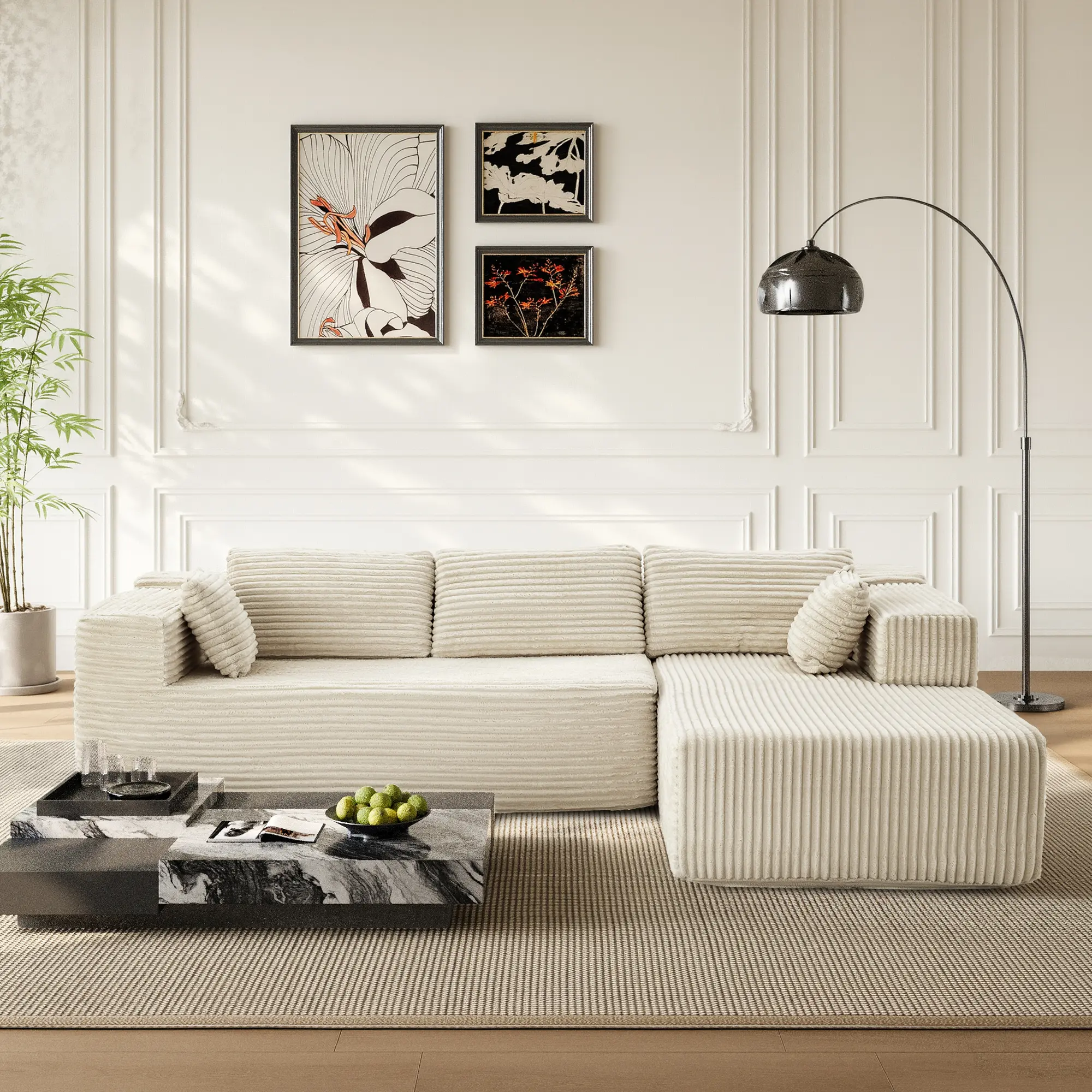 【2 Packs Shipped】 FUFU&GAGA 106" Cloud Sectional Couch with L-Shape Chaise Modern Modular Sofa with Deep Seat Upholstered Couches for Living Room Bedroom (Plush Corduroy Fabric) Cozy Comfy Loveseat