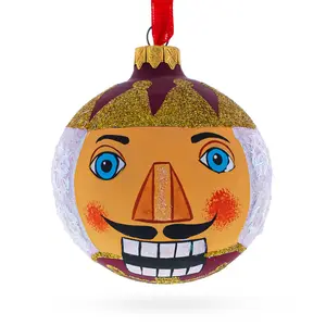 Nutcracker Face Blown Glass Christmas Ornament 3.25 Inches