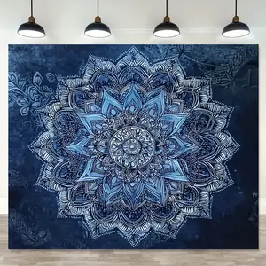 1pc Bohemian Mandala Wall Tapestry, Blue and White Aesthetic Art, 100% Polyester, No Electricity Needed, Featherless, Versatile Decor for Party, Photo Booth Props, Home & Event Supplies