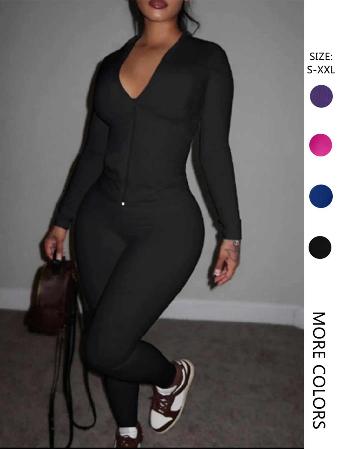 Two-piece Set Women's Basic Solid Color Zip Up Drawstring Hooded Cropped Top & Pants, Fall Outfits, Everyday Casual Long Sleeve Top & Trousers for Fall, Women's Clothes for Daily Wear Birthday Gifts, Fitted Outfit Sets Women, Zip Hoodie Set, Womenswear