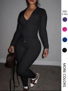 Two-piece Set Women's Solid Color Zip Up Drawstring Hooded Top & Pants, Fall Outfits, Casual Long Sleeve Top & Trousers for Fall, Women's Clothes for Daily Wear Birthday Gifts, Fitted Outfit Sets Women, Womenswear