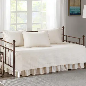 Daybed Cover Luxe Double Sided Quilting All Season Cozy Bedding with Bedskirt Matching Shams Kienna Ivory 75"x39" 5 Piece