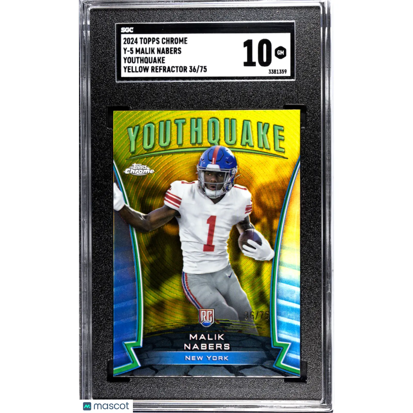 2024 Topps Chrome Malik Nabers Youthquake Yellow Rookie /75 Giants SGC 10