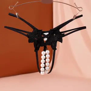 European and American Plus Size Thong Panties Double Row Bead Massage Sexy Transparent