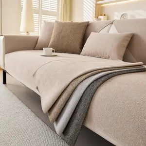 1pc All-Seasons Universal Horsehair Velvet Sofa Cushion, Plain Color Couch Slipcover, Simple Anti-Cat Scratch Cloth, Non-Slip Sofa Pad, Soft Sofa Protector