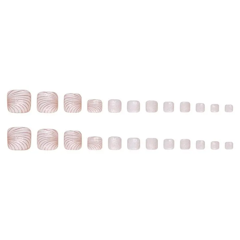 24-Piece Full Cover Shimmery Shell Press-On Toenail Tips with Fine Shimmer - Quick At-Home Pedicure Nail Art Decoration Accessory (Beauty & Personal Care)