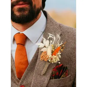Rinlong 6Pcs Dried Flower Boutonnieres Orange