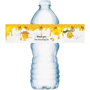 25 Bumble Bee Water Bottle Labels Bee & Honey Waterproof Wrappers Stickers for Themed Birthday Party Baby Shower Decorations Made in USA
