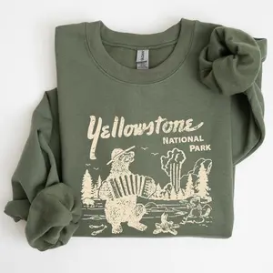 Retro Yellowstone National Park, Bear, Chipmunk, Funny, Nature Sweatshirt, Women's Crew Neck, Crewneck