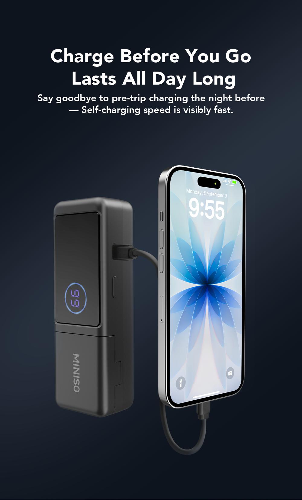 MINISO MS120 3-in-1 TWS Bluetooth Earbuds, Bluetooth 6.0, Built-In High-Power Flashlight with Three Adjustable Modes (Steady On / Flashing), 2000mAh Power Bank, Suitable for Outdoor Hiking and Sports