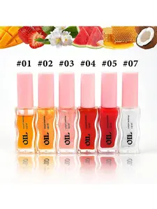 2/6PCS 8ml Fruit Honey Essence Lip Oil, Long-lasting Moisturizing and Fading Lip Lines, Lip Gloss Transparent Pearlescent Lip Glaze