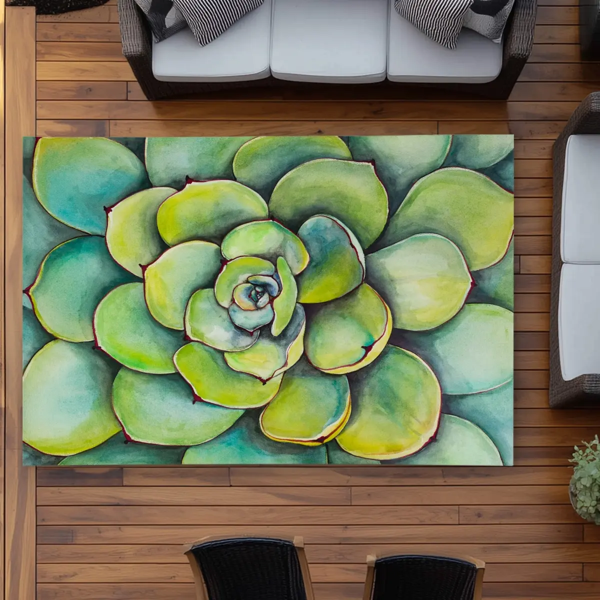 360 stand Polyester 5x7 ft Rectangle Watercolor Succulent Theme Rug, Floral Accents, Weatherproof Outdoor & Bathroom Decor, Decorative Rug, Floral Area Rugs
