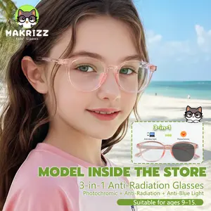 MAKRIZZ Kids' Sunglasses Photochromic Lenses, Blue Light & UV Protection, Ultra-Lightweight TR90 Frames – Suitable for Ages 6–18 (Includes Anti-Loss Strap) 3107