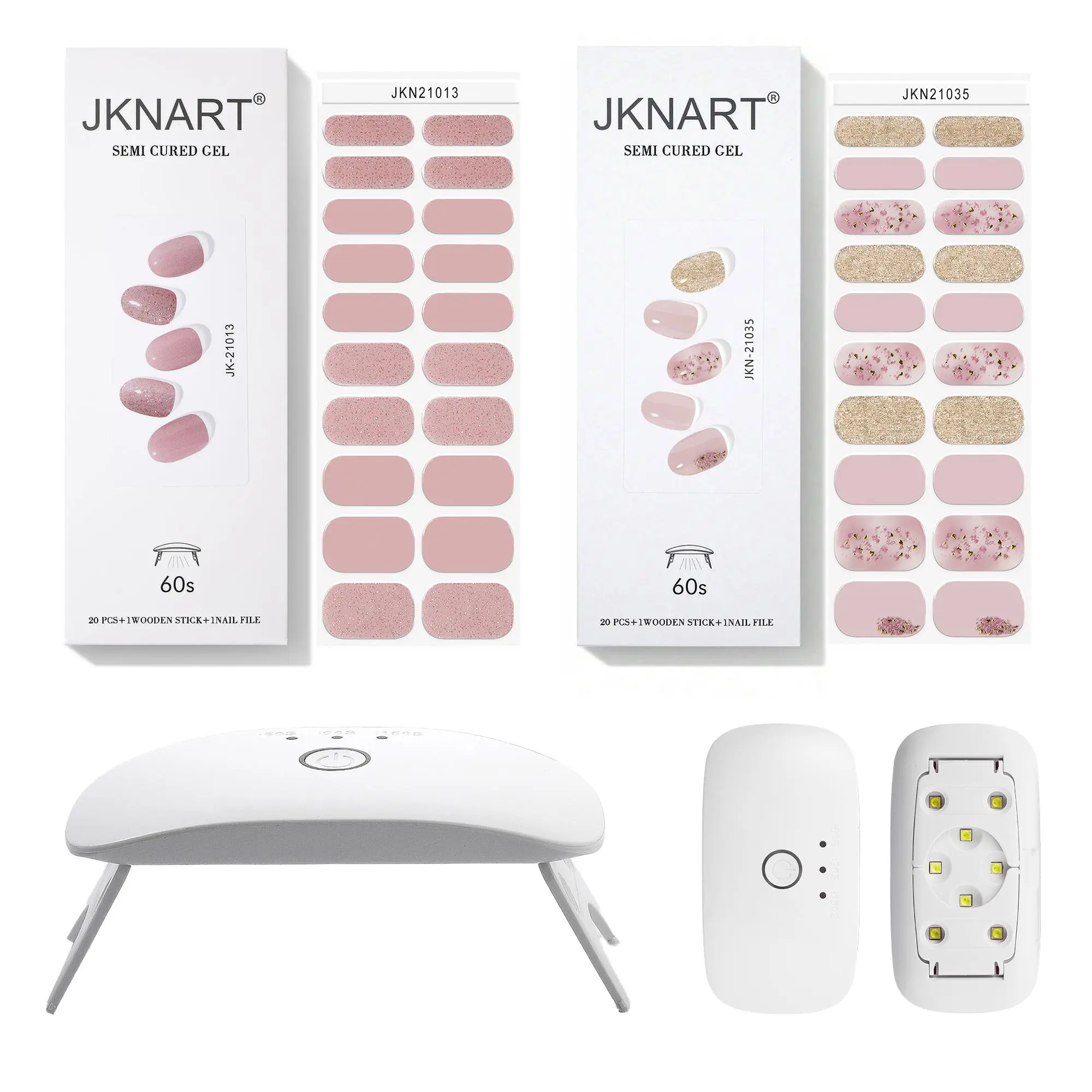 Nail Art Kit, 2 Boxes Semi-cured Nail Gel Stickers & LED Lamp & Nail File & Nail Stick, Professional Nail Art Kit for Women & Girls, Diy Nail Kit, Nail Art Design, Nail Art Supplies