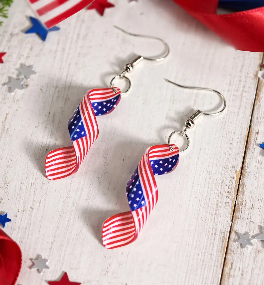 Women's Patriotic Dangling Hoop Earrings, 4th of July Glitter Costume Jewelry with Red-White-Blue Firework & USA Flag Design, Lightweight, Dangling Earrings, Hoop Shape Earrings
