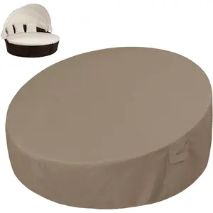 Heavy Duty 600D Outdoor Daybed Cover 75 Inch  Patio Round Sofa Cover  Outdoor Canopy Daybed Sofa Cover with Air Vent 75" Dia x 35"/18" H, Camel