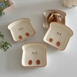 Cute Toast Bread Shaped Sauce Ceramic Dishes Household Seasoning Dish Snack Plates Modern Ceramic Plates Fruit Sushi Bowl Kitchen Tableware Modern Ceramic Dinnerware