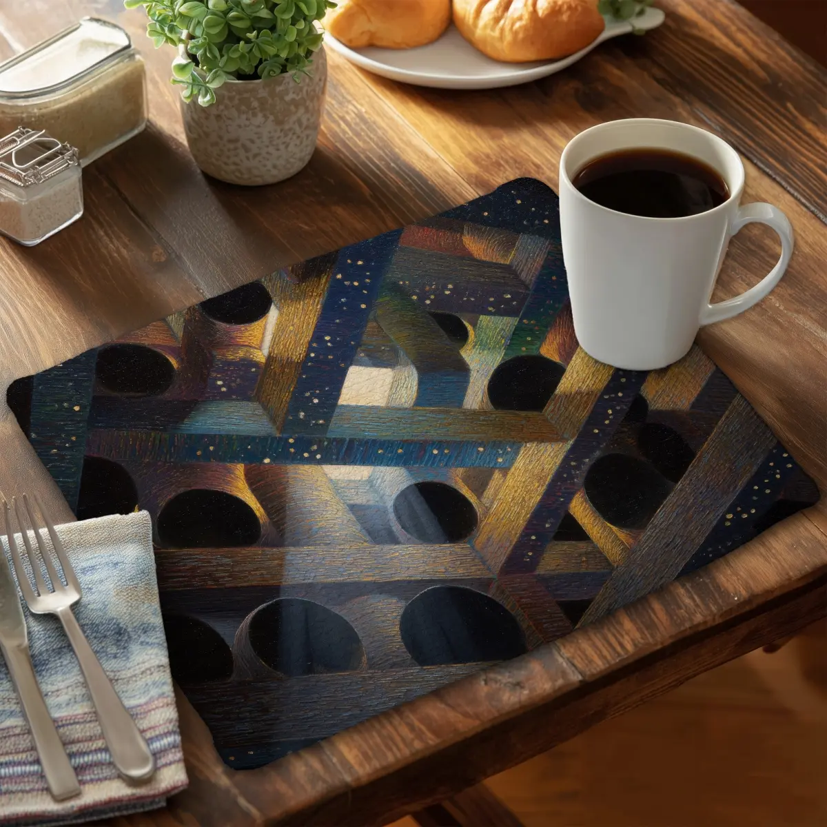 MWW CBPM14186OZ3TC Rustic Durable Rectangle Cloth Placemats & Coasters Set - 14x18 in. White Braided Polyester Tableware, Heat Resistant, Enhances Visual Interest, for Indoor Casual/Formal Dining Home Decor