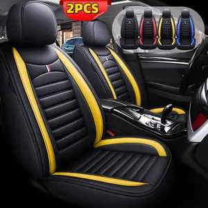 Black Seat Car Seat Cover High-End PU Leather Waterproof Wear-Resistant Front Two-Seater Fully Wrapped Protective Cover Suitable for All Seasons 2PCS