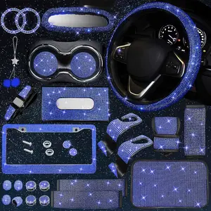 25 count Bling  Parts Set,  Parts Set Female Plug Universal 15 Inch, Shiny License Plate Frame, Center Console Cover and Rearview Mirror Set and Other  Accessories(Blue)