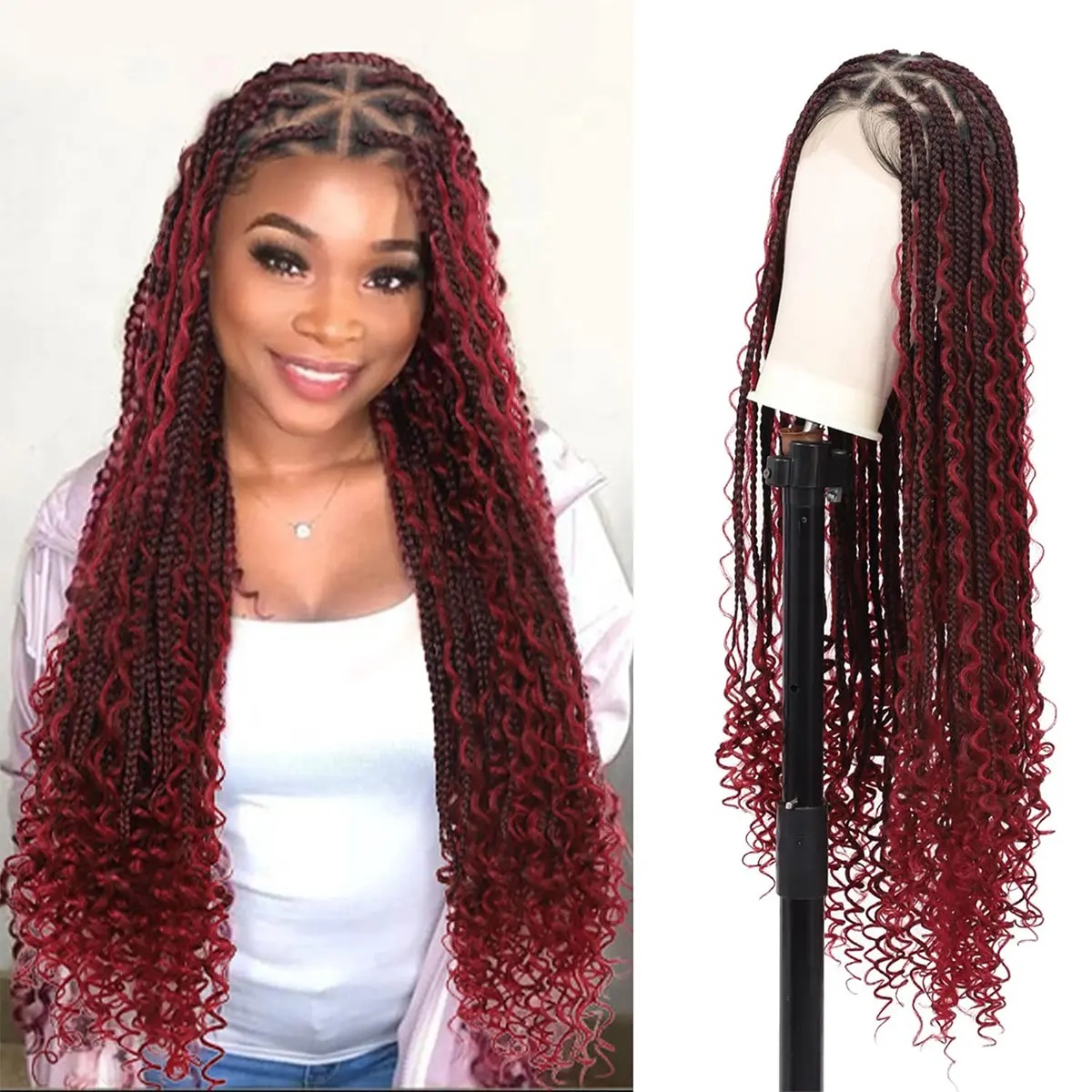 #1B/Burgundy Triangle Braided Wig