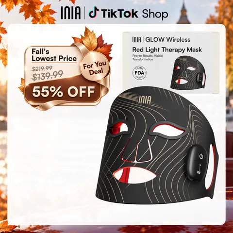 INIA GLOW Wireless Red Light Face & Neck & Chest Mask Bundle – 630nm & 850nm Red Light Therapy Mask Devices | Skincare Set for Lifting, Firming & Radiant Glow at Home, Rechargeable & Portable with 2-Year Warranty,back to school,back to school haul