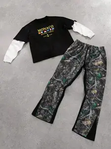 Men's 2-Piece Set, Monaco Pattern Mock Twinset, Knitted, Loose-Fit Wide-Leg Pants, Casual Daily Wear, Comfortable Long Sleeve Design