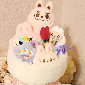 Kawaii Pink White Kitty Plush Bouquet with Soft Plush, Shopping Bag, Stickers, LED Light & Additional Accessories for Special Occasions