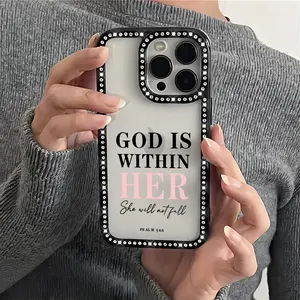 God Jesus Bible Verse Bling Glitter Phone Case with Sparkle Rhinestone Diamond , Airbag Anti-Fall Crystal Cover for iPhone 16 15 14 13 12 Pro Max Plus