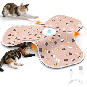Rechargeable Interactive Cat Toy – Automatic Moving Feather Tail with Switchable Squeaky Mouse Sounds | Enrichment Toy for Bored Indoor Cats feather wand hide stuff