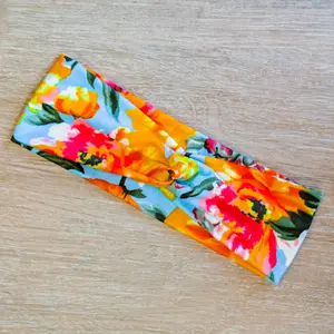 Bright Orange and Blue Floral Knotems Pre-Tied Headwrap Headbands for Women & Girls