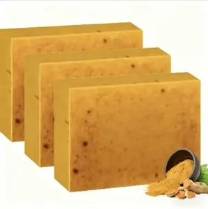 3 PACK VALUE SET Turmeric & Kojic Brightening Soap Infused Natural Lemon, Turmeric & Shea Butter for Face & Body Deep Cleansing Facial Wash