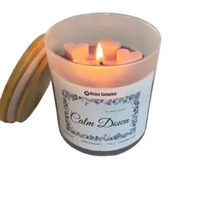 Kizma Company "Calm Down" Candle Jar Decor - 7 oz Natural Wax Candle with Heart Design in Clear Jar - Ornaments, Tin, Freshener, Decoration
