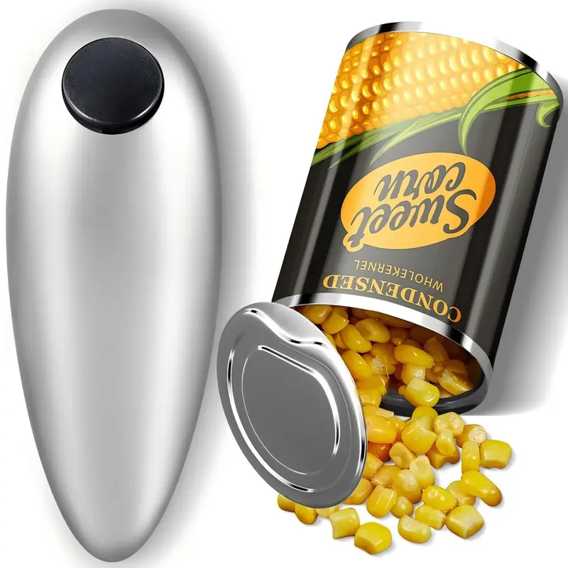 Hand Can Opener - Modern Automatic Electric Metal Kitchen Accessory, Sleek Gray, 1-Touch Open, Smooth Cutting Edge, Easy-To-Turn Handle, Can Openers for Seniors & Those With Arthritis, Fits Most Can Sizes