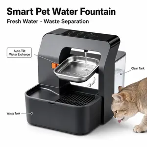 Wireless Cat Water Fountain No Filters, Wastewater Separation,  Stainless Steel Bowl, 3.2L  Water Fountain for Cats & Dogs Dispenser, Black easy maintenance automatic